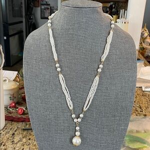 VTG Japan Multi Strand Elegant White Faux Pearl & Beaded Y-Style Necklace